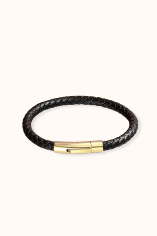 Men's Braided Leather Bracelet with Gold Clasp