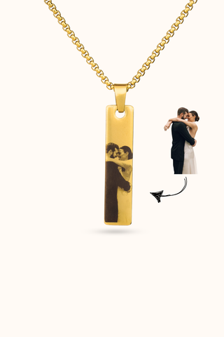 Gift for Couple - Gold Customized Photo Necklace with heart-shaped pendant