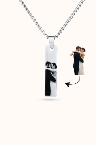 Gift for Couple - Silver Customized Photo Necklace front view